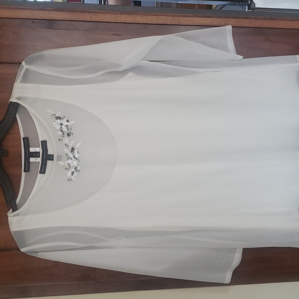 NWT WHBM Embellished Mesh Tee
